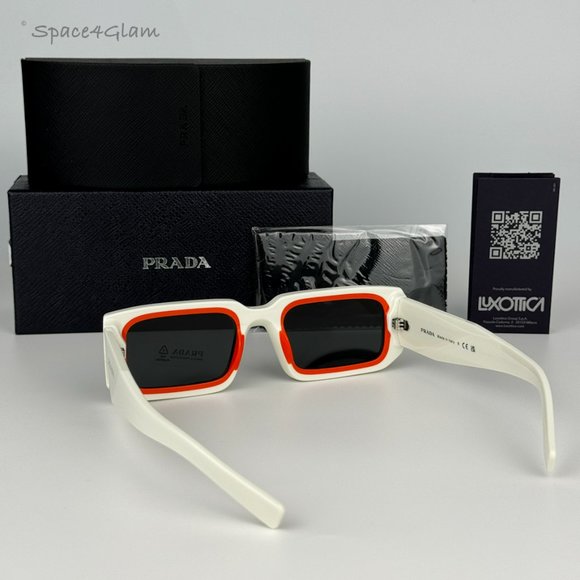 NEW Prada PR06YS 17M5S0 Talc Orange Dark Grey Rectangle Unisex Sunglasses - Picture 8 of 11